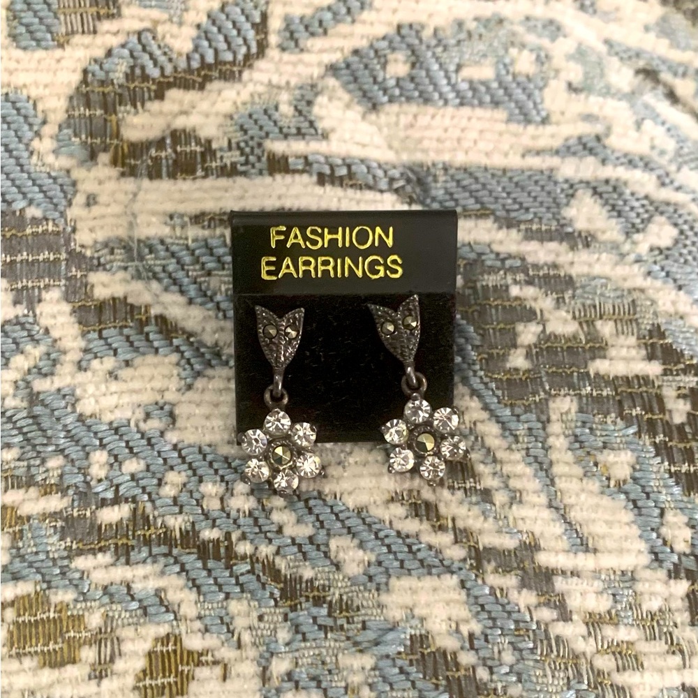 Vintage owl studded earrings with dangle crystal flowers.